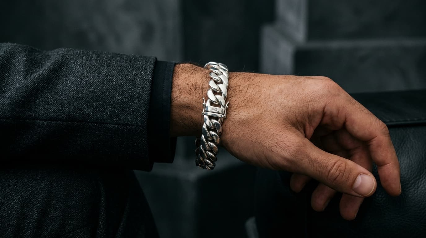 MK Silver Hub 925 Sterling Silver Men's Curb Chain Bracelet