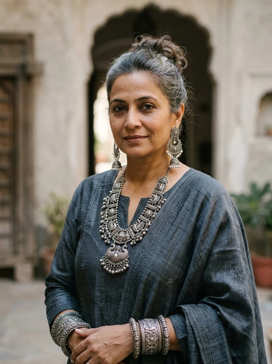 MK Silver Hub Festive Statement Oxidised Hasli and Jhumkas